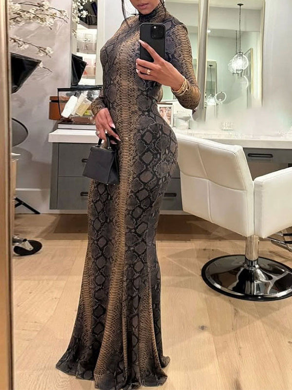 Snake-Print Maxi Dress