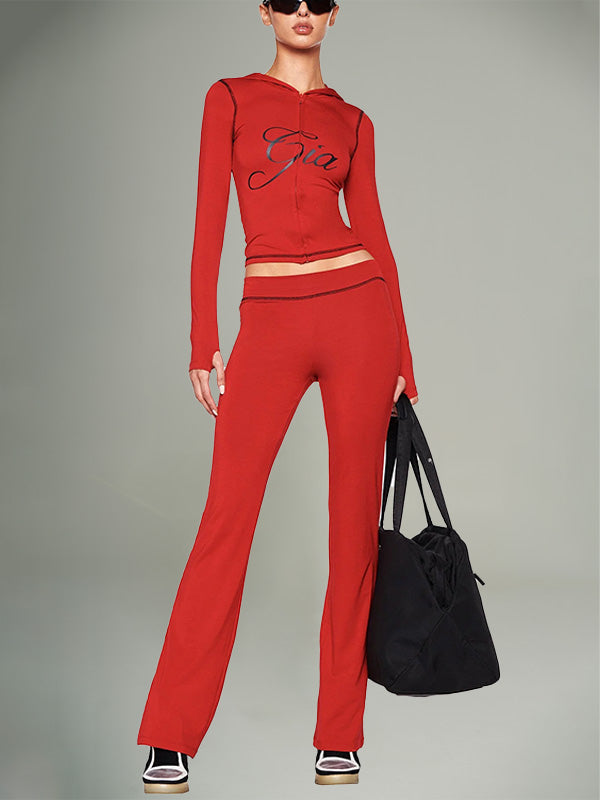 Logo Zip-Front Hoodie & Flared Pants Set