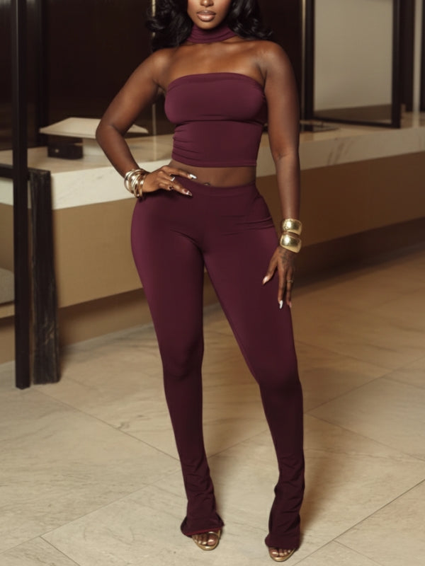 Solid Tube Top & Pants Set