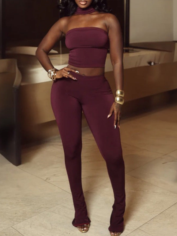 Solid Tube Top & Pants Set
