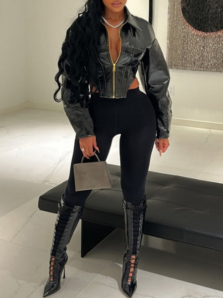 Faux-Leather Zip-Front Jacket