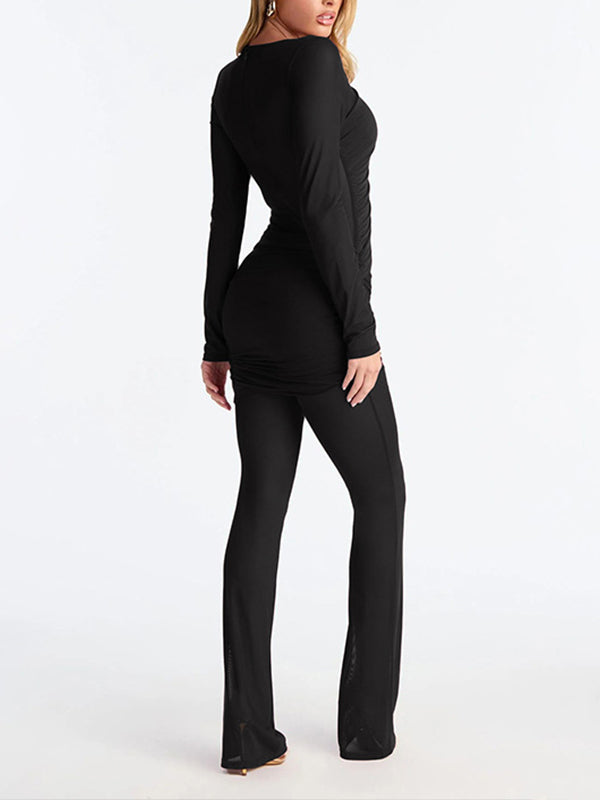 Solid Ruched Sheer Jumpsuit