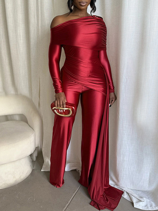 Draped Boat-Neck Jumpsuit