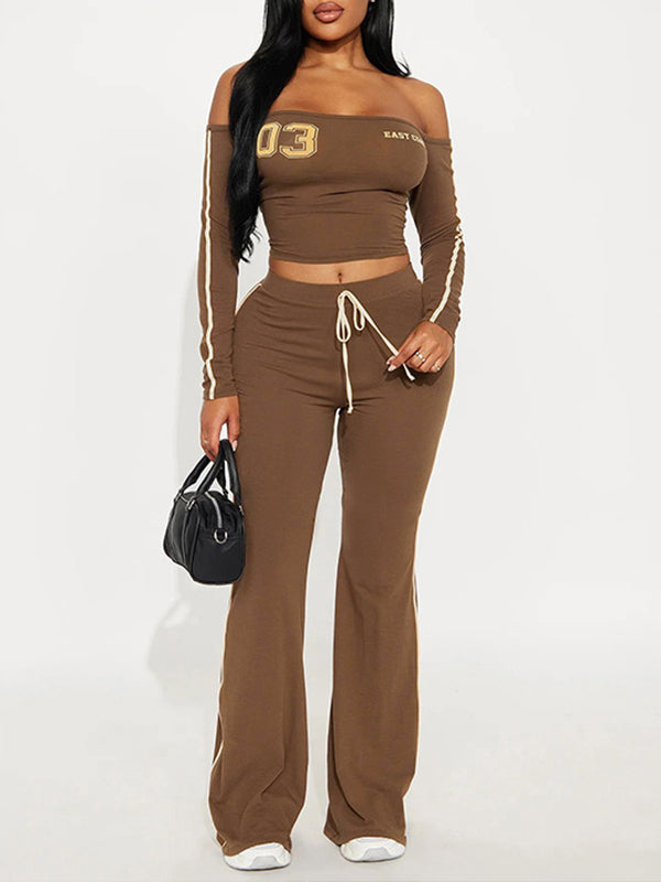 Side-Stripe Off-Shoulder Top & Pants Set