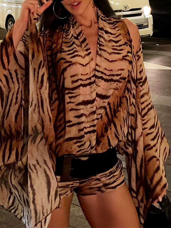 Printed V-Neck Bell-Sleeve Romper