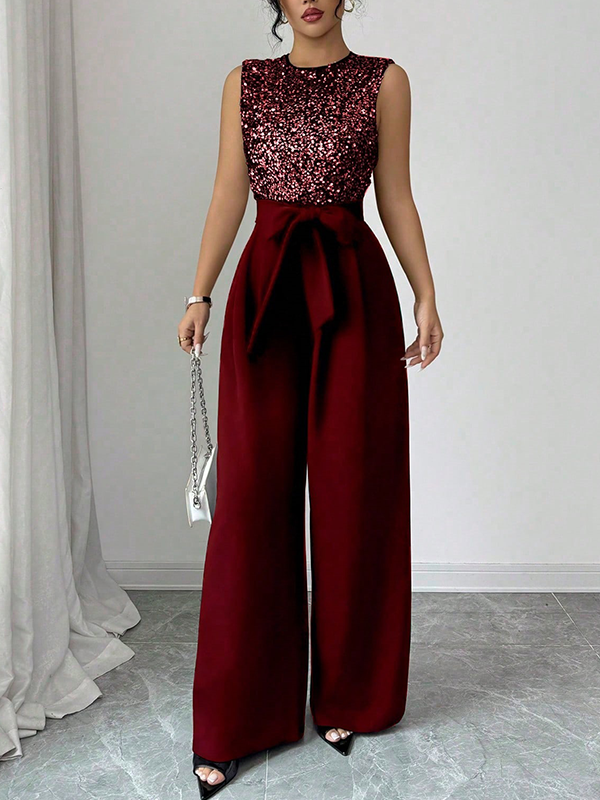 Sparkle Tied Sleeveless Jumpsuit