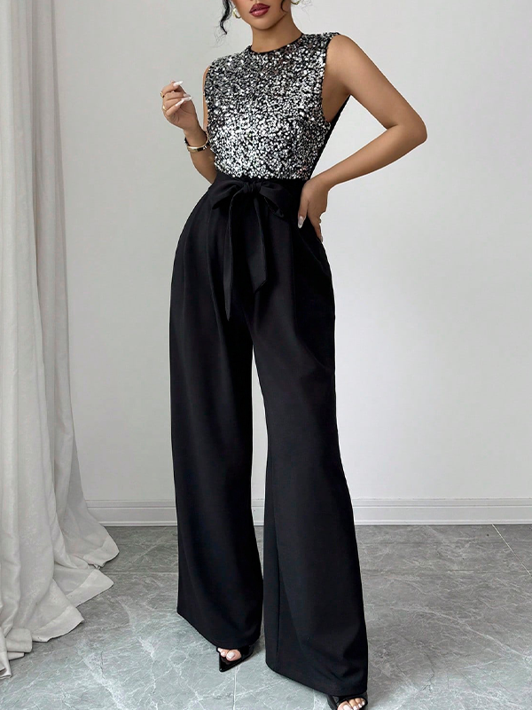 Sparkle Tied Sleeveless Jumpsuit