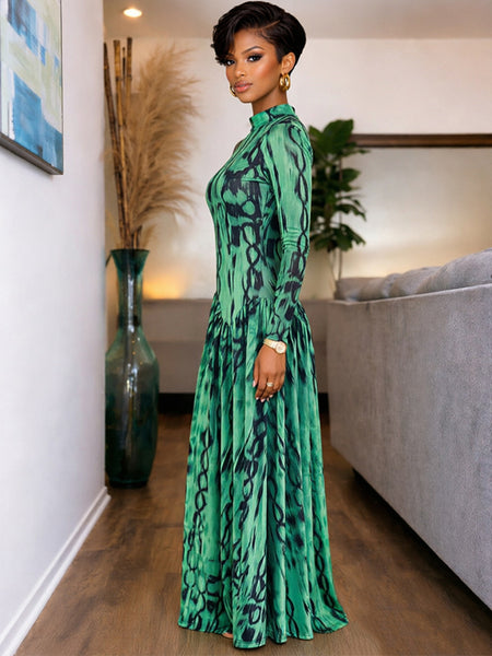 Printed Mock-Neck Maxi Dress
