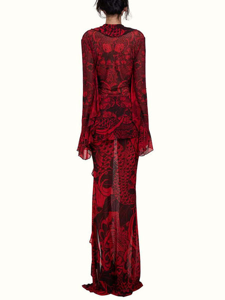 Printed Ruffle Maxi Dress