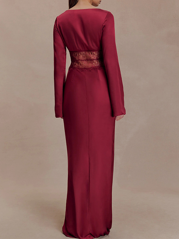 Lace-Combo V-Neck Maxi Dress