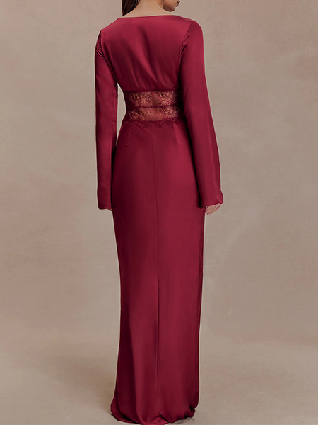 Lace-Combo V-Neck Maxi Dress