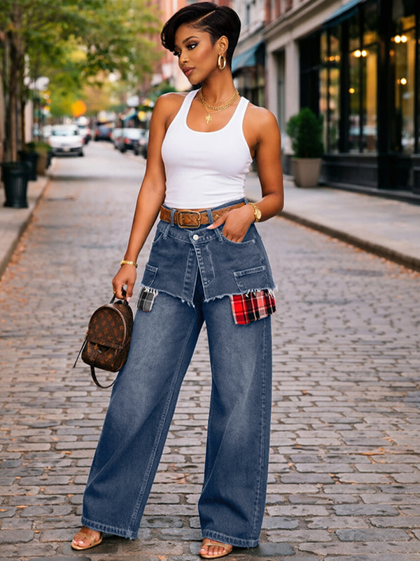 Plaid Combo Overlap Jeans