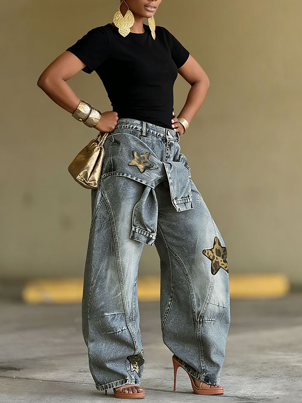 Tied Wide-Leg Jeans
