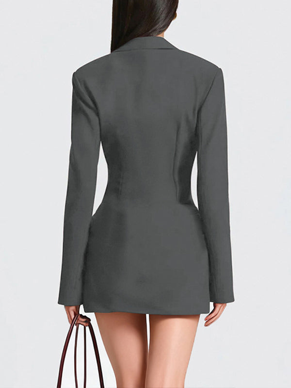 V-Neck Ruched Blazer Dress