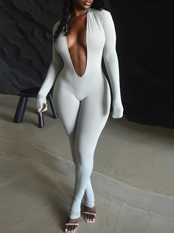 Deep-V Open-Back Jumpsuit