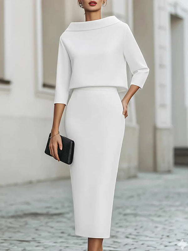 Boat-Neck Top & Skirt Set