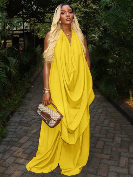 Cowl Neck Sleeveless Top & Wide Leg Pants