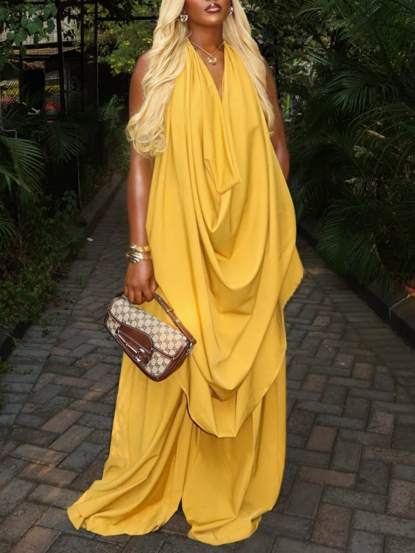 Cowl Neck Sleeveless Top & Wide Leg Pants