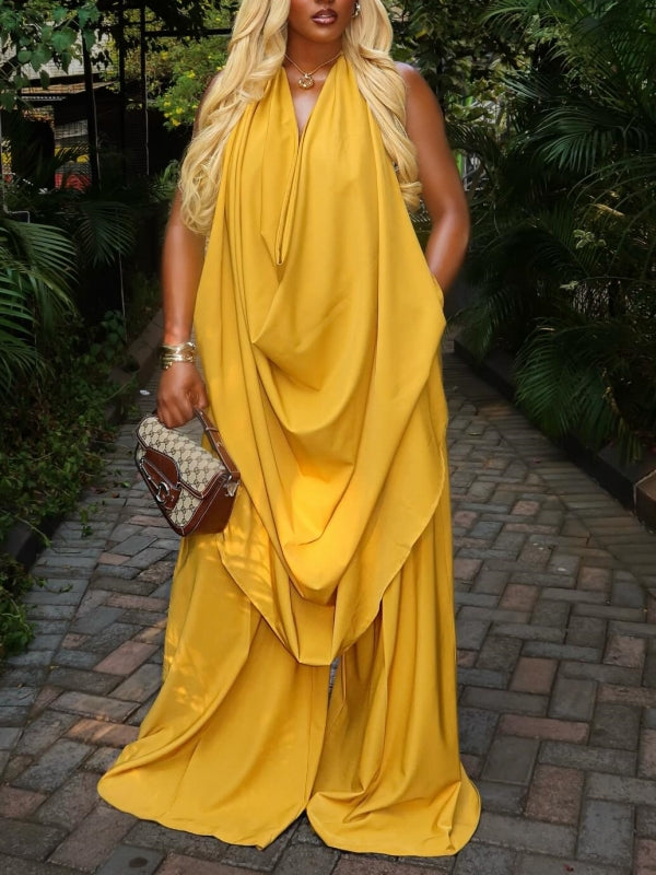 Cowl Neck Sleeveless Top & Wide Leg Pants