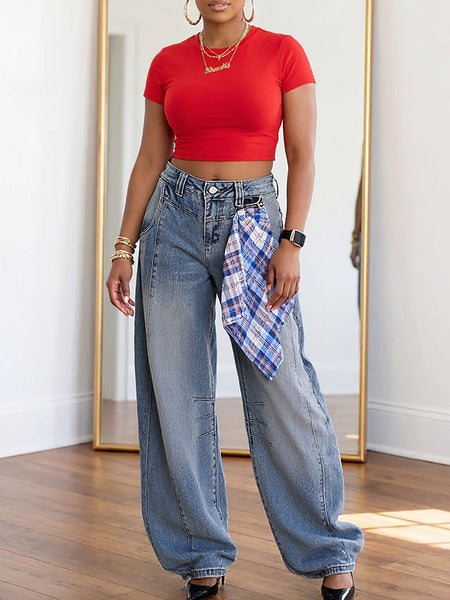 Plaid handkerchief Jeans