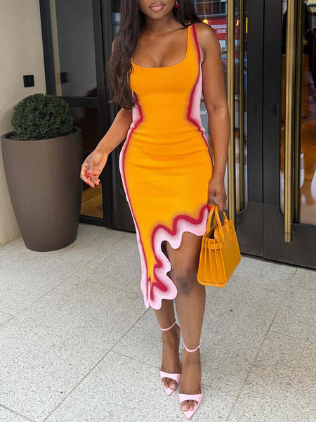 Asymmetric-Hem Sleeveless Dress