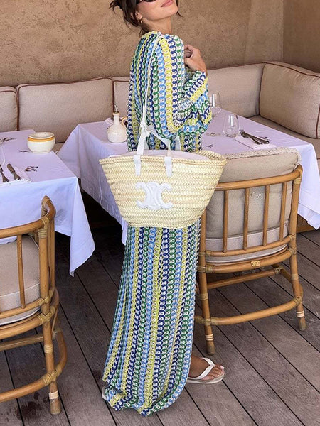 Printed V-Neck Slit Maxi Dress