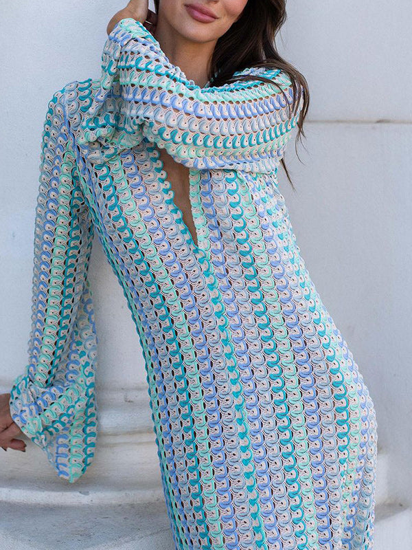 Printed V-Neck Slit Maxi Dress