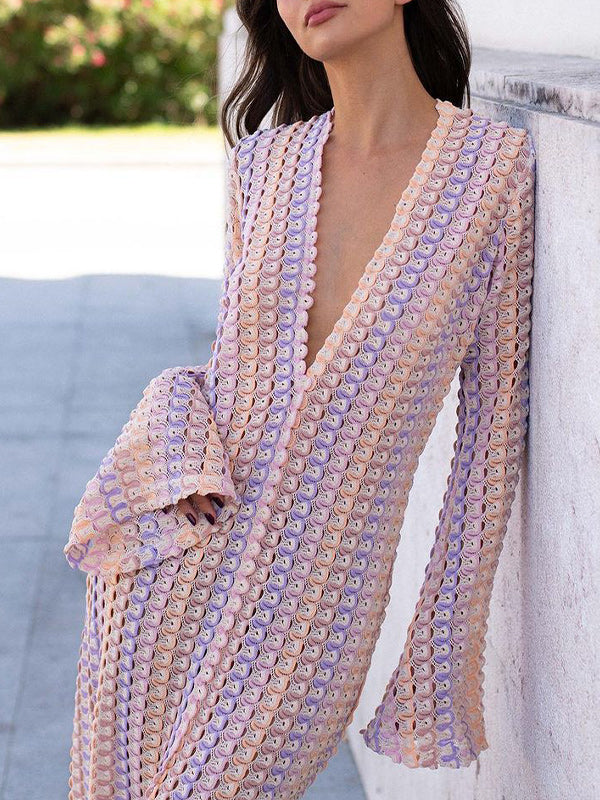 Printed V-Neck Slit Maxi Dress