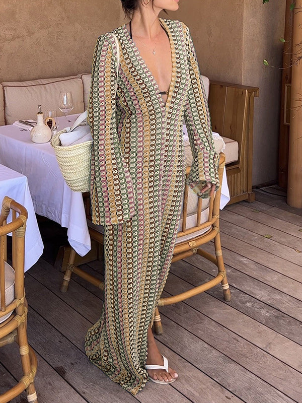 Printed V-Neck Slit Maxi Dress