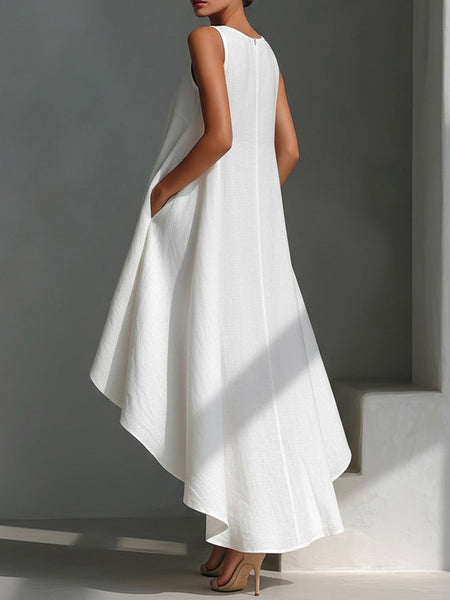 Solid Sleeveless High-Low Dress