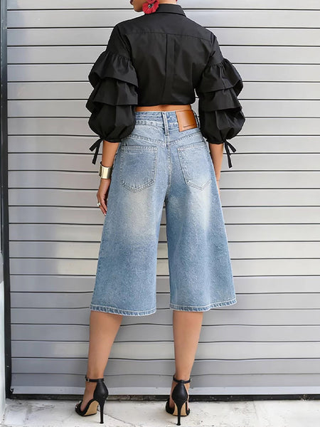 Studded Bermuda Denim Shorts