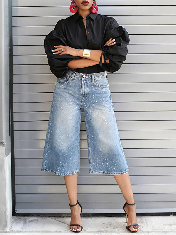 Studded Bermuda Denim Shorts