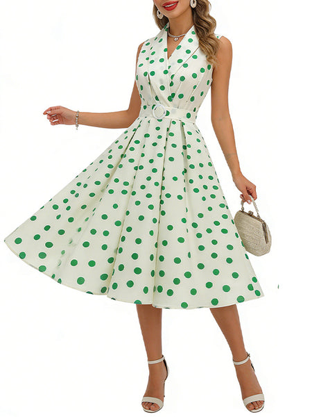 Dot Belted Sleeveless Dress