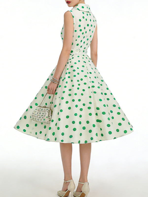 Dot Belted Sleeveless Dress