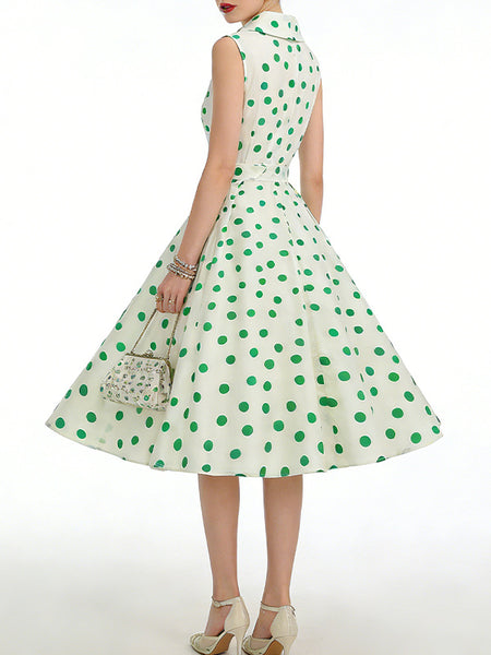 Dot Belted Sleeveless Dress