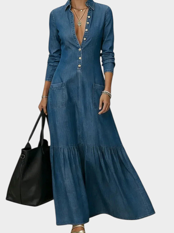 Button-Front Denim Dress