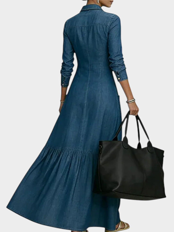Button-Front Denim Dress