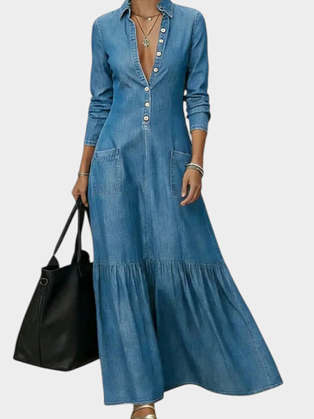 Button-Front Denim Dress