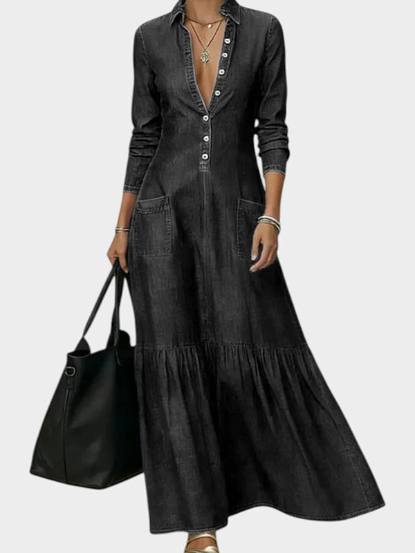 Button-Front Denim Dress