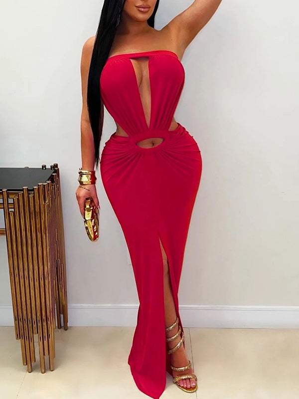 Strapless Cutout Slit Dress