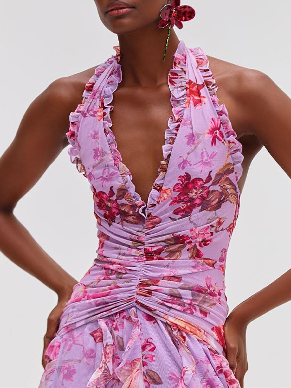 Floral Halter Ruffle Dress