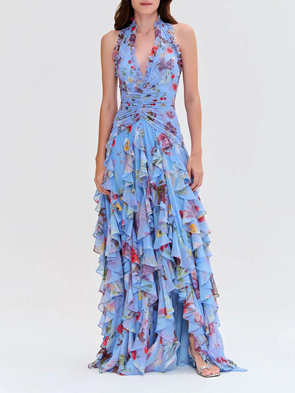 Floral Halter Ruffle Dress