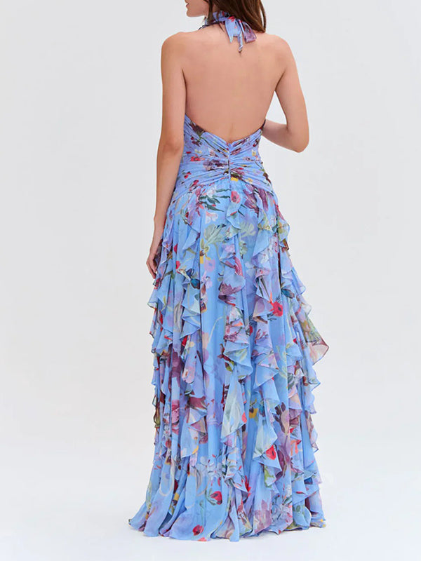 Floral Halter Ruffle Dress