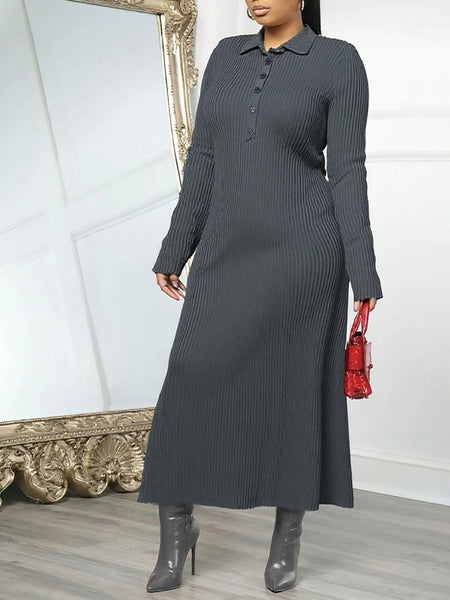 Solid Ribbed Polo Dress