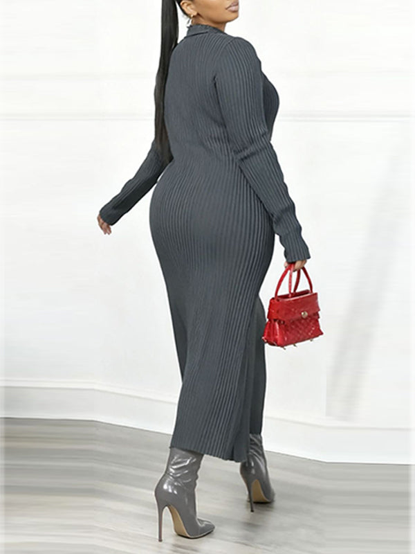 Solid Ribbed Polo Dress