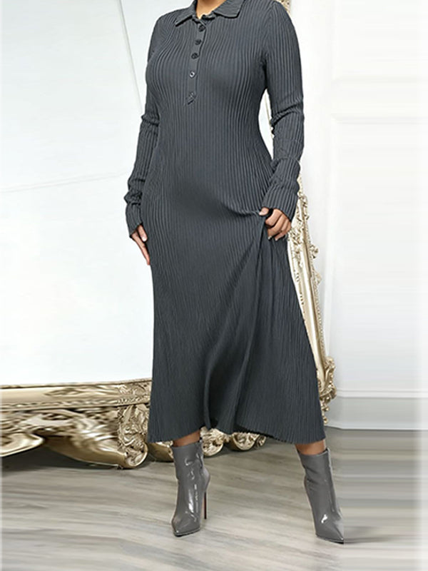 Solid Ribbed Polo Dress