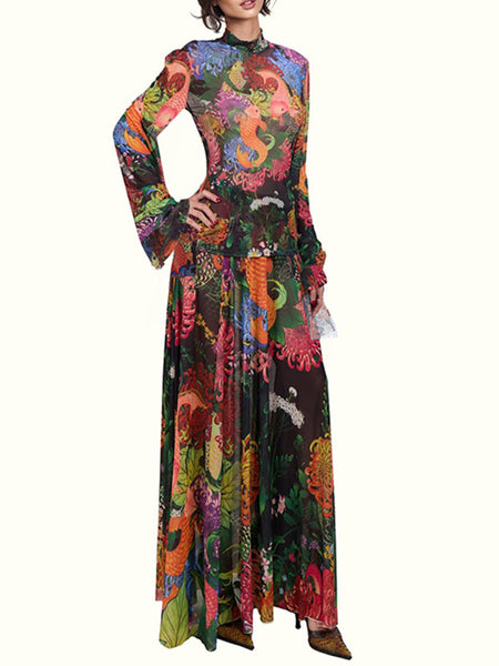 Floral Mock-Neck Top & Skirt Set