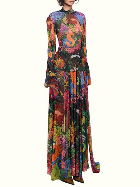 Floral Mock-Neck Top & Skirt Set