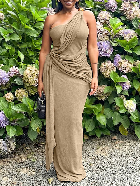 One-Shoulder Draped Maxi Dress