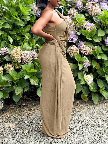 One-Shoulder Draped Maxi Dress